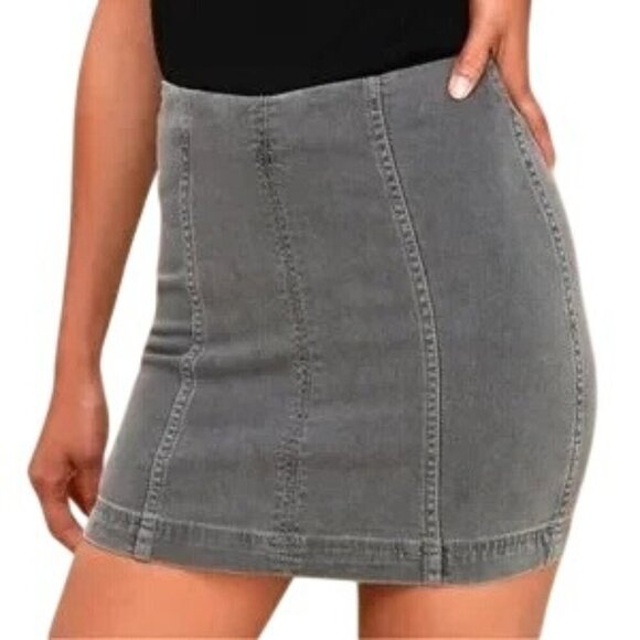 Free People Modern Femme Gray Denim Mini Skirt - Picture 1 of 7